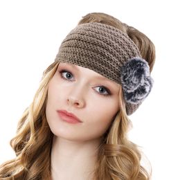 Winter Oor Warmer Rabbit Pompom Headhand Dames Mode Gebreide Haarband Elastische Headwrap Wide Haak Tulband Haaraccessoires