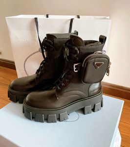 Hiver célèbre marque Monolith Boot noir bottes de Combat en cuir brossé femmes Triangle grosse semelle à crampons plate-forme talons chaussons de moto EU35-40