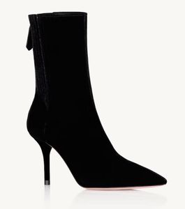 Mode d'hiver AquazzurI Saint Honoe bottines femmes bout pointu dame bottines dame en cuir noir velours talons hauts fête mariage EU35-43