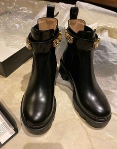 Winter Fashion Brand Women enkellaars met kristallen riem zwart kalf leer geborduurde bijen sterren lug sole platform laars lady walking