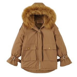 Winter Mode Hooded Dikte voering Plus Pluizige Kraag Grote Zakken Warme Jassen Katoenen Jas Dameskleding 210521