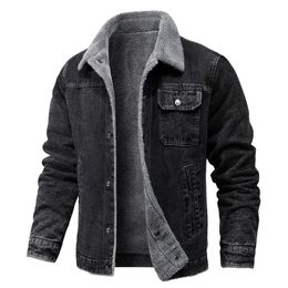 Veste à revers en poils d'agneau pour homme, Denim épais, de haute qualité, manteau serré et chaud, décontracté, à la mode, 240109