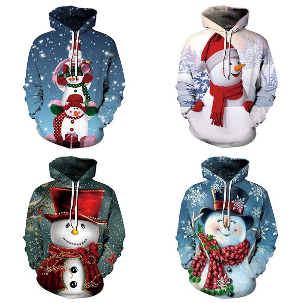 Sudaderas con capucha informales para hombre, ropa holgada de manga larga con estampado de muñeco de nieve, varios estilos de colores, vestido de Navidad, moda de invierno