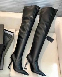 Fashion d'hiver Opyum Femmes Over-the-Knee Boots High Point Point-Toe Knee-High Party Robe en cuir Élégants chaussons Lady Knight Booty Size35-43