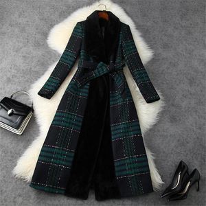 Mélanges de laine pour femmes mode d'hiver Vintage Plaid épais chaud pardessus femmes élégantes longues vestes en laine et manteaux rétro vêtements d'extérieur femme