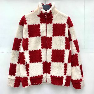 Winter Mode Warm Luxe Jas ~ Hoge Kwaliteit Fleece Materiaal Grid Contrast Kleur US Size Losse Mens Stand Collar Designer Coat