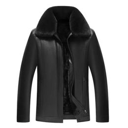 Moda de invierno calidez chaqueta de cuero engrosada solapa sólida cremallera diseño abrigo 4XLM Bomber Mens Faux 240130