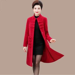 Mode hiver femmes vêtements laine mélanges manteau décontracté tang costume style long outwear femme cachemire pardessus