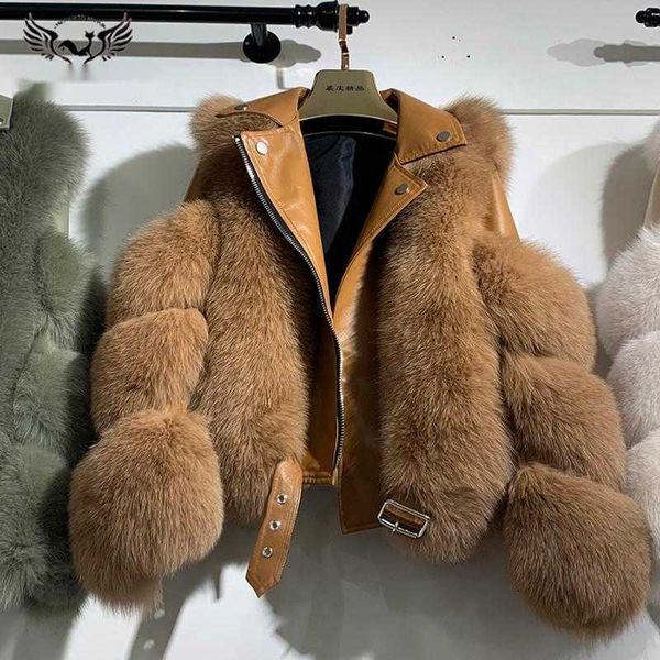Mode d'hiver Femmes Réel Fox Manteaux de fourrure avec véritable cuir de peau de mouton peau entière peau de renard naturel veste de luxe vêtements d'extérieur nouveau 201112