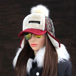 Winter Faux Cashmere Bomber Hat Vrouwen oorklapkappen faux pur pompom sneeuwhoeden verstelbare Boheemse Russische ushanka y200103