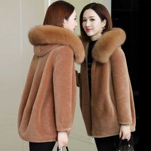 Winter Faux Bontjack Dames Bontkraag Hooded Parka Plus Size 5XL Koreaanse Losse Warme Jas Moeder Solid Short Thicken Uitloper Y0829