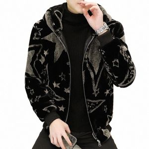 Hiver fausse fourrure vison veste vison épaissir chaud manteau de fourrure à capuche Lg manches fermeture éclair mince coréen Busin marque hommes vêtements nouveau H01Q #