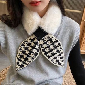 Écharpe d'hiver en fausse fourrure de luxe en peluche, col chaud, écharpe à pois croisés, écharpes tricotées mignonnes pour filles, garde au chaud pour dames