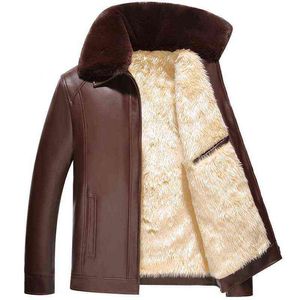 Hiver Faux Cuir Hommes Marron Veste Fausse Fourrure Hommes Zipper Pu Vestes En Cuir Surdimensionné Moelleux Épais Casual En Peluche Veste Mâle xxl L220725