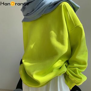 Winter vrouwelijke silhouet ronde nek voeg fluweel sweatshirt los drop schouder hoodies vrouwen fluorescerend groen 220818 toe