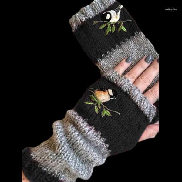 Guantes sin dedos de invierno Mujeres Bordado Patchwork Punto Medio Dedo Moda diaria Algodón suave para niñas1