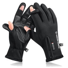 Gants de pêche d'hiver 2 Finger Flip Fingerless Antidérapant Imperméable Chaud pour Cyclisme Courir 220624