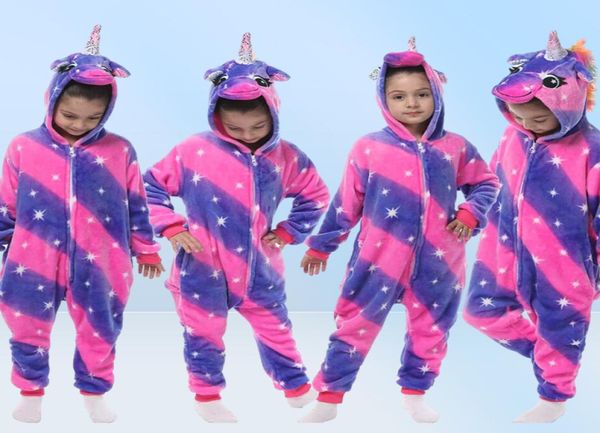 Pijamas Kigurumi de unicornio suave y cálido de franela de invierno, pijamas con capucha de viñetas de animales para niños, pijamas para niñas y niños, ropa de dormir 282V7573561