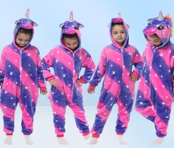 Flanela de invierno suave unicornio kigurumi pijama animal animal caricatura de pijama de pijamas para niñas dreamwear282v3518019