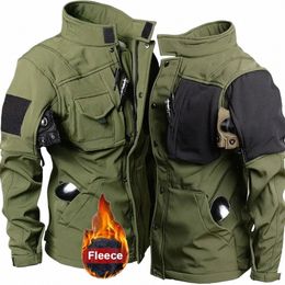 Winter Fleece Jacket Mannen rijden Outdoor Motorcycle Coats Tactical Multi-Pocket Soft Shell Waterproof Winddichte Warm Shark Skin F74W#