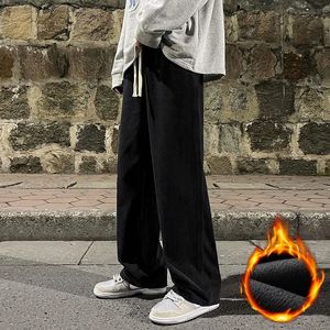 Hiver polaire hommes Baggy jambe large jean épaissir chaud mode Streetwear surdimensionné taille élastique noir droit Denim pantalon 240304