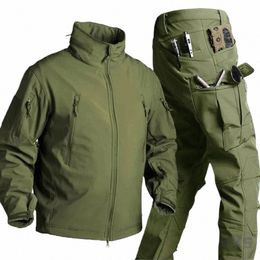 Winter Fleece Tactische Soft Shell Sets Heren Outdoor Waterdichte Multi-Zakken Shark Skin Jassen Cargo Broek Militaire Pakken Mannelijke u7TU #