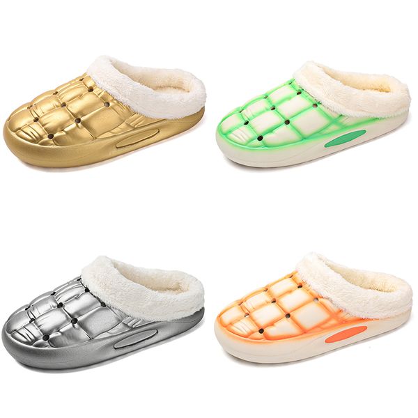 Zapatillas de algodón gruesas y cálidas para hombre y mujer, pantuflas de lana para invierno, color dorado, plateado, verde, naranja y negro, tendencia de moda para parejas