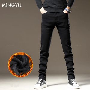 Hiver polaire chaud noir hommes Stretch Skinny Jeans mode coton Slim Fit Denim pantalon coréen flocage pantalon mâle Streetwear 231222