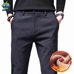 Hiver polaire chaud hommes tissu brossé pantalons décontractés Busin Fi coupe ajustée Stretch épais Veet Cott pantalon mâle 28-38 8804 #