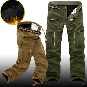 Pantalon tactique chaud en molleton d'hiver pour homme, en coton, avec fermeture éclair, ample, vert armée, Cargo, décontracté, Plus épais, outillage, taille