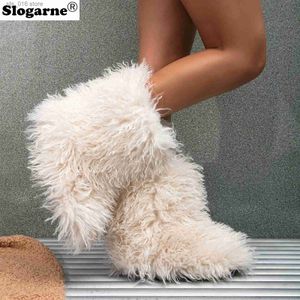 Hiver Fluffy Women's Shoe Faux Wool Femme Plance Boots de neige chaude Footwear Girls Furry Fur Bottes Fashion T231023 AC36