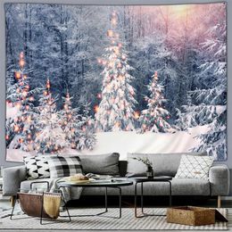 Winterbos sneeuw tapijtwand hangende kerstboom gelukkige jaar slaapkamer woonkamer patio muur hangende muurschildering decor 240415
