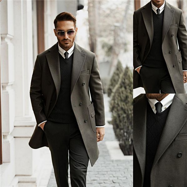 Hiver formel affaires hommes Long manteau costumes beau Style britannique hommes Tuxedos hommes bal dîner Blazer costume seulement une veste