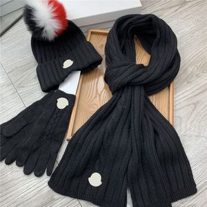 Winter Fox Fur Scarves Hats Unisex Warm Thick Glove Sets Men Women Knitted Scarf Beanies Pom Pom Ball Skull Caps