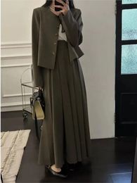 Зимний французский винтажный комплект из 2 предметов, женский повседневный деловой пиджак и длинные юбки, костюм в деловом стиле в стиле ретро 240103