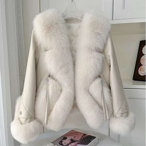 Haining – veste d'hiver courte en fourrure de renard pour femme, en cuir véritable, peau de mouton, amincissante, en duvet d'oie, 5015