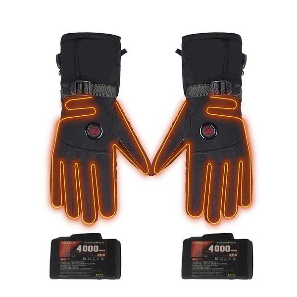 Luvas aquecidas à prova d'água com tela de toque completa para inverno, motocicleta, 3 velocidades, temperatura, 4000mAh, bateria de lítio, luvas Guantes Moto H1022