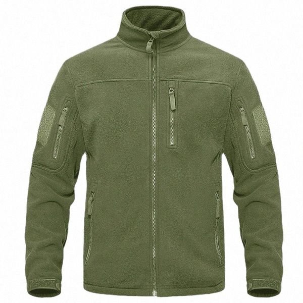 Hiver Full Zip Up Tactique Vert Veste Polaire Thermique Chaud Manteaux De Travail Poches Pour Hommes Safari Veste Randonnée Outwear Coupe-Vent L16p #