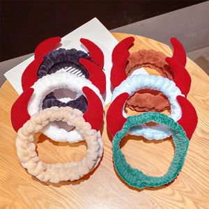 Invierno Funny Wash Face Chaquin Bodband Plush Red Devil Demon Horns Headbands Festival Party Band Velvet Sport Bands