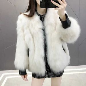 Winter bontjas dames faux pu lederen dikke pluche elegante warme bovenkleding nep jas chaquet 210531