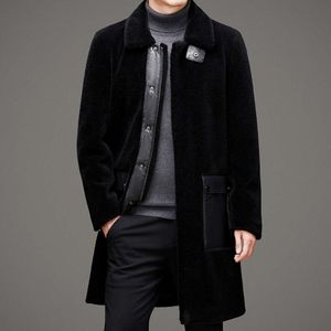 Veste d'hiver en cuir véritable pour homme, longueur moyenne, avec fourrure intégrée, coupe mouton, velours épais, manteau d'agneau, M0M6