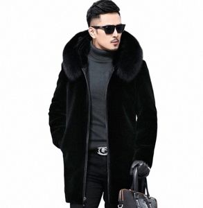 Veste de fourrure d'hiver hommes Lg manches fausse fourrure de renard manteau épais chaud à capuche de luxe Fi noir Btjas hommes fourrure Shaggy vêtements d'extérieur 57Zl #