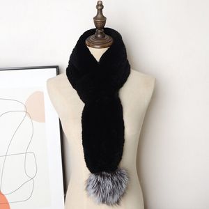 Écharpe en fourrure d'hiver Châle Réel Rex Lapin Foulard Renard Pom Pom Chaud Ski Voyage