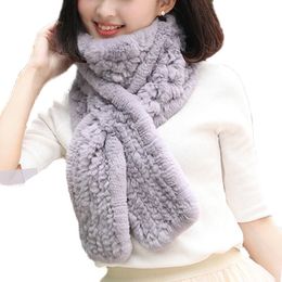 Écharpe en fourrure d'hiver femmes véritable fourrure de lapin Rex foulard chaud évider le tissage