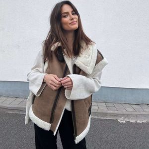 Gilet en fourrure d'hiver Féaux Boueins de mouton Fourrure de fourrure Chic Lady Faux en cuir en toison chaud Veste sans manche Veste