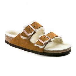 Winter bont wol Boston klompen pantoffels ontwerper pluizige sandaal herfst winter kurk platte muilezels dia's suède strand klomp zak hoofd schoenen