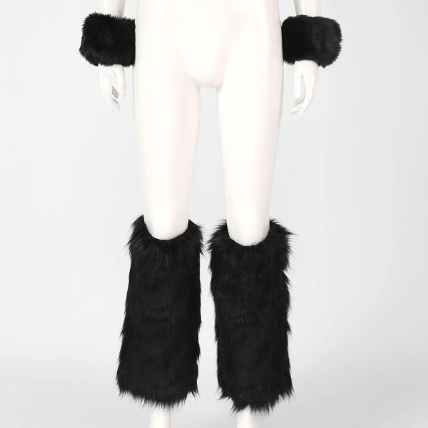 Les couvertures de la botte à fourrure d'hiver en fausse fourrure en fausse fourrure avec des poignets féminins filles blanc noir y2k harajuku gothique lolita bassages de cosplay