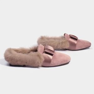 Winter harige dames slippers konijnenhaar comfortabel warm huis platte loafers bedekte teen slipper casual flats schoenen 231219