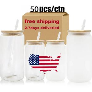 US CA Warehouse 16oz Custom Soda Glassware Iced Glass Koffie Cup Drink Tumbler Mok Dinking Glasses Beer kan glas met dekselstro 5118