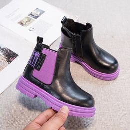 Зимние ботинки для девочек, детская обувь, осенние модные ботинки «Челси» для девочек, детские зимние теплые непромокаемые ботильоны в британском стиле для мальчиков, размер 2637 231019